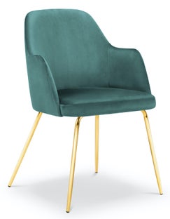Krzesło z podłokietnikami welurowe niebieskie nogi złote – obraz-1