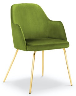Krzesło z podłokietnikami welurowe zielone nogi złote – obraz-1