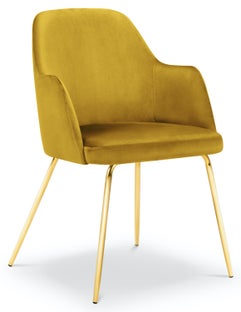 Krzesło z podłokietnikami welurowe żółte nogi złote – obraz-1