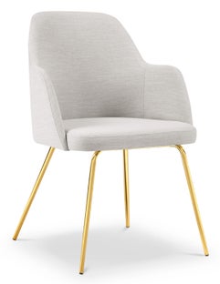 Krzesło z podłokietnikami tapicerowane jasnoszare nogi złote 59x85 cm – obraz-1
