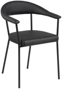 Krzesło z podłokietnikami do jadalni siedzisko ekoskóra czarne - nogi metalowe czarne 56x78 cm – obraz-1