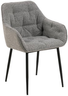 Krzesło z podłokietnikami do jadalni tkanina bouclé szare - nogi metalowe czarne 58x83 cm – obraz-1