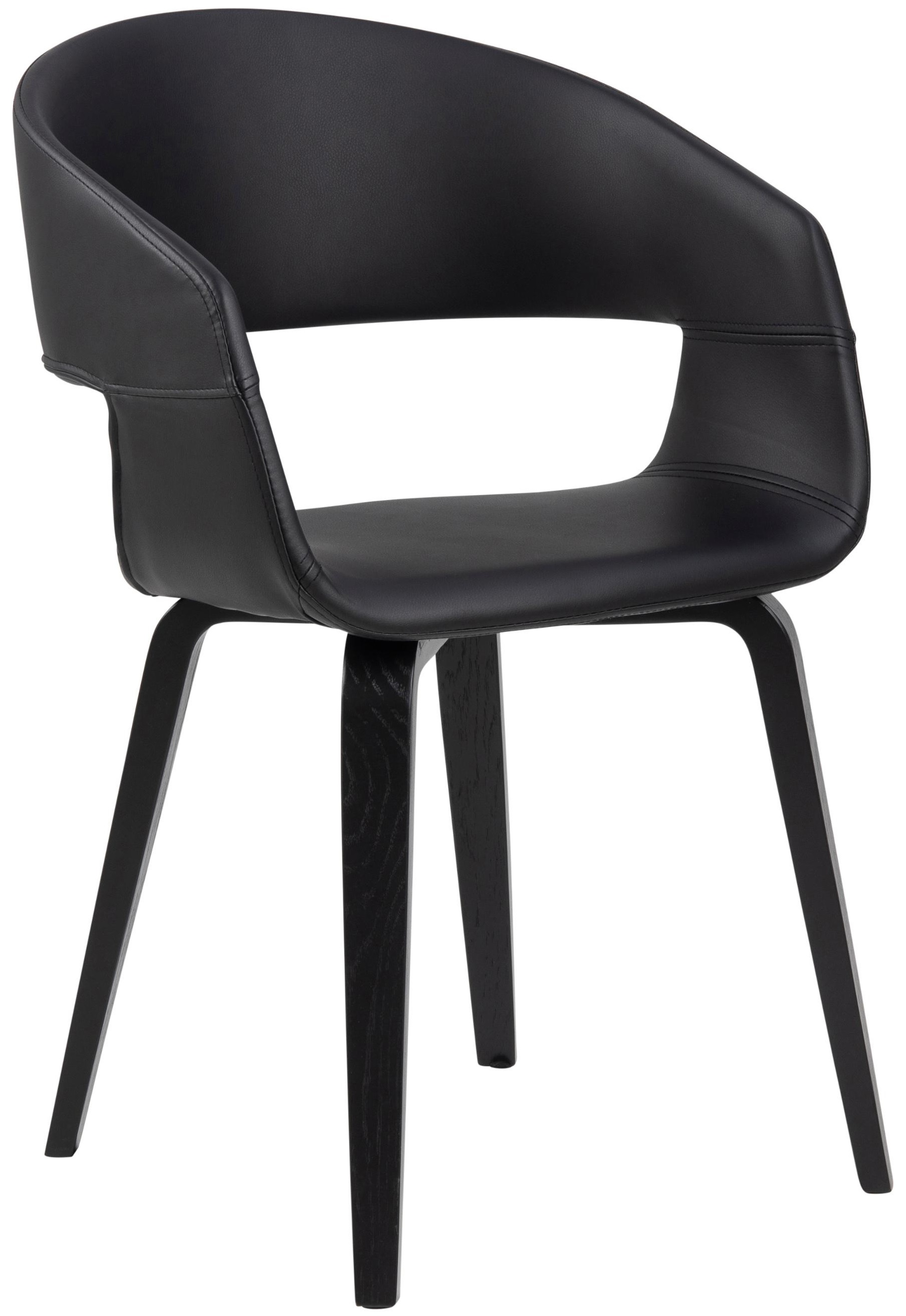 Krzesło z podłokietnikami do jadalni siedzisko ekoskóra czarne - nogi fornir dąb czarny 50x77 cm – obraz-1