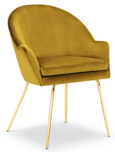 Krzesło z podłokietnikami welurowe żółte nogi złote – obraz-1