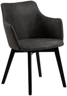 Krzesło z podłokietnikami tapicerowane szare nogi czarne – obraz-1