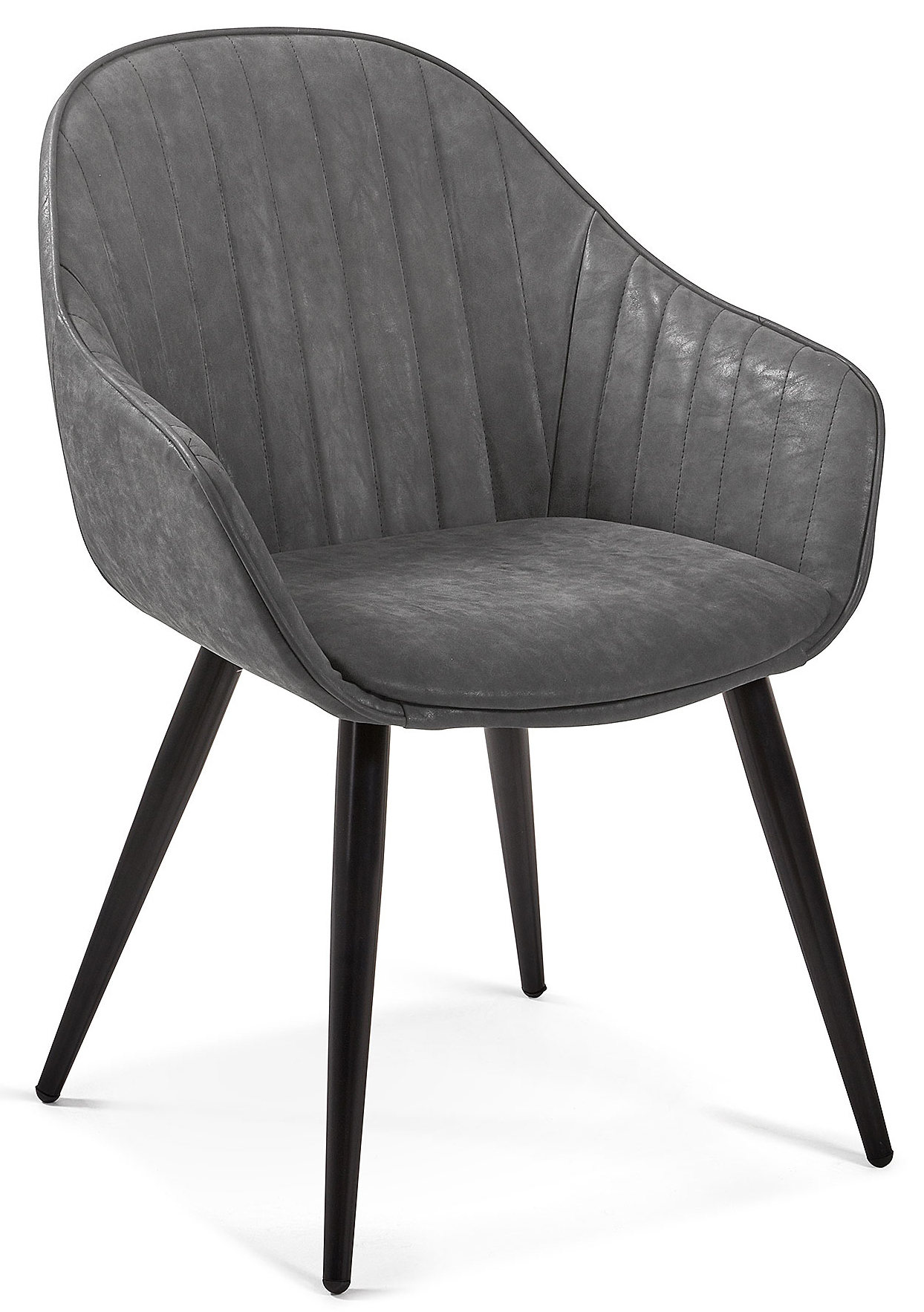 Krzesło z ekoskóry z podłokietnikami grafitowe nogi czarne – obraz-1