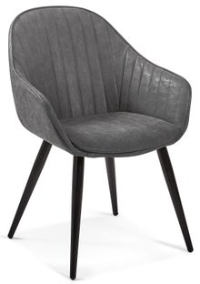 Krzesło z ekoskóry z podłokietnikami grafitowe nogi czarne – obraz-1