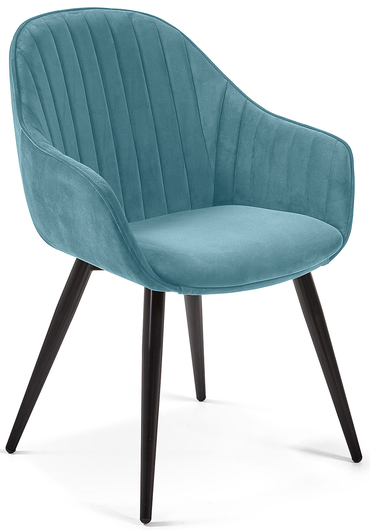 Krzesło welurowe z podłokietnikami niebieskie nogi czarne  – obraz-1