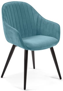 Krzesło welurowe z podłokietnikami niebieskie nogi czarne – obraz-1