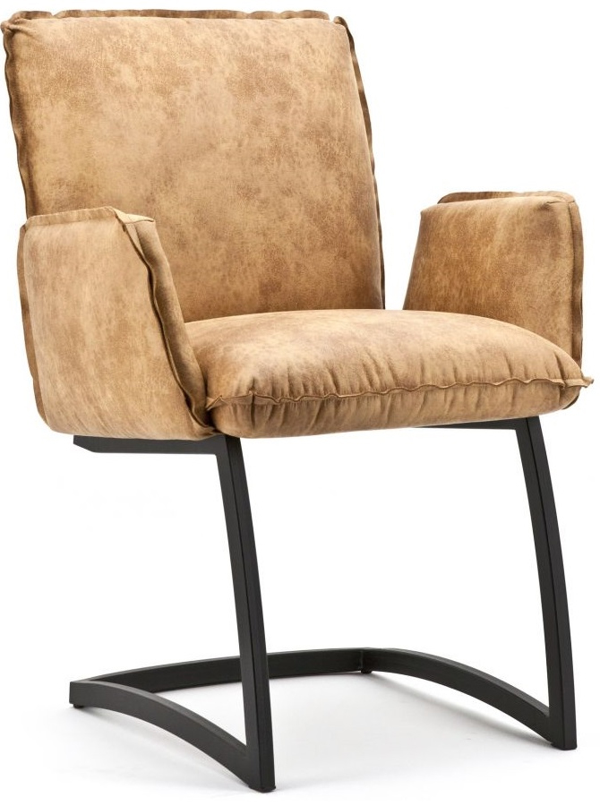 Krzesło z podłokietnikami brązowe na czarnych płozach – obraz-1