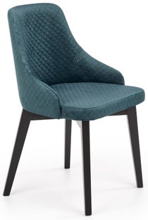 Krzesło z podłokietnikami karo welurowe ciemnozielone nogi drewniane czarne 51x82 cm – obraz-1