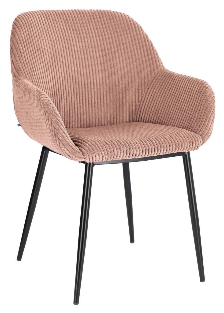 Krzesło z podłokietnikami sztruksowe różowe nogi czarne – obraz-1