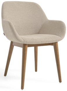 Krzesło z podłokietnikami 59x83 cm tkanina beżowe - nogi brązowe – obraz-1