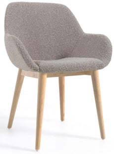 Krzesło z podłokietnikami 59x83 cm wełna jasnoszare - nogi drewniane – obraz-1