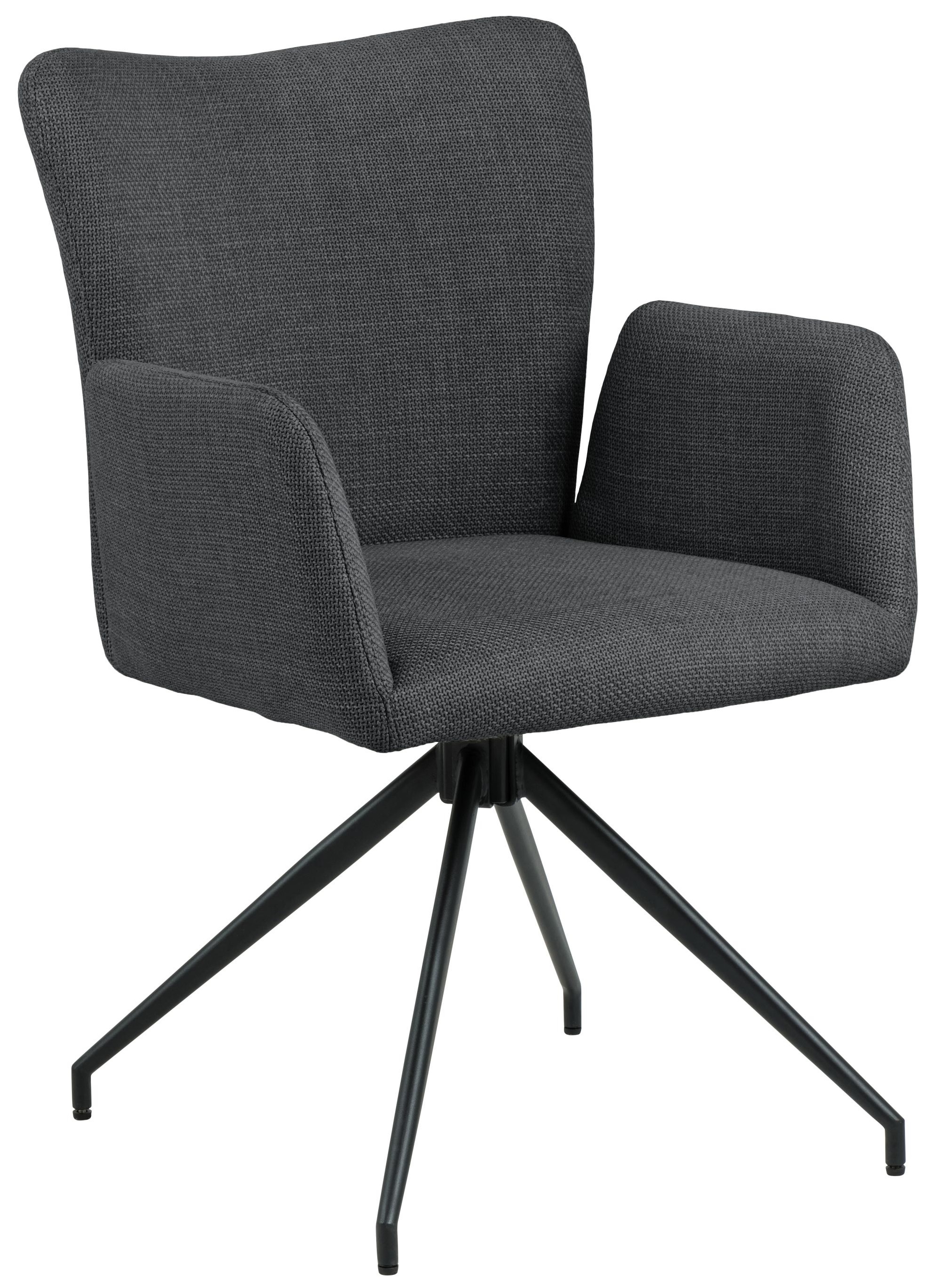 Krzesło z podłokietnikami ciemnoszare - nogi czarne matowe 58x86 cm – obraz-1