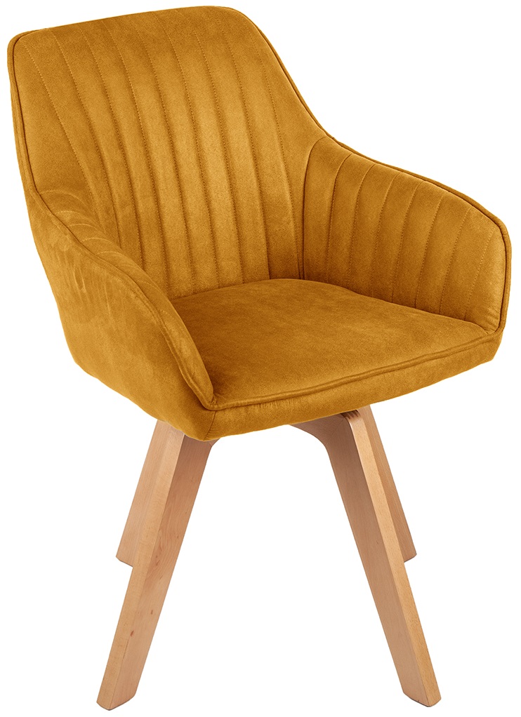 Krzesło z podłokietnikami Livorno tapicerowane poliester aksamit musztardowe styl nowoczesny – grafika-1.