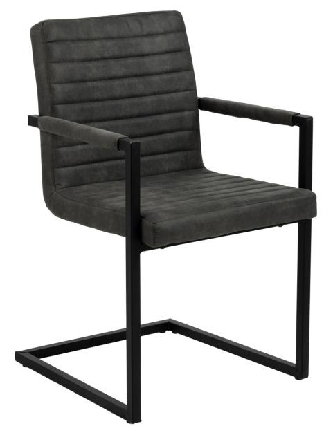 Krzesło z podłokietnikami szare z przeszyciami na czarnych płozach – obraz-1