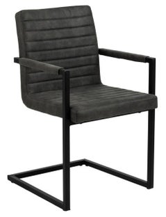 Krzesło z podłokietnikami szare z przeszyciami na czarnych płozach – obraz-1