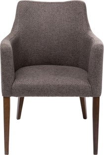 Krzesło z podłokietnikami tapicerowane brązowe nogi drewniane – obraz-1