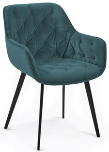 Krzesło z podłokietnikami tapicerowane pikowane niebieskie nogi czarne metalowe 58x61 cm – obraz-1