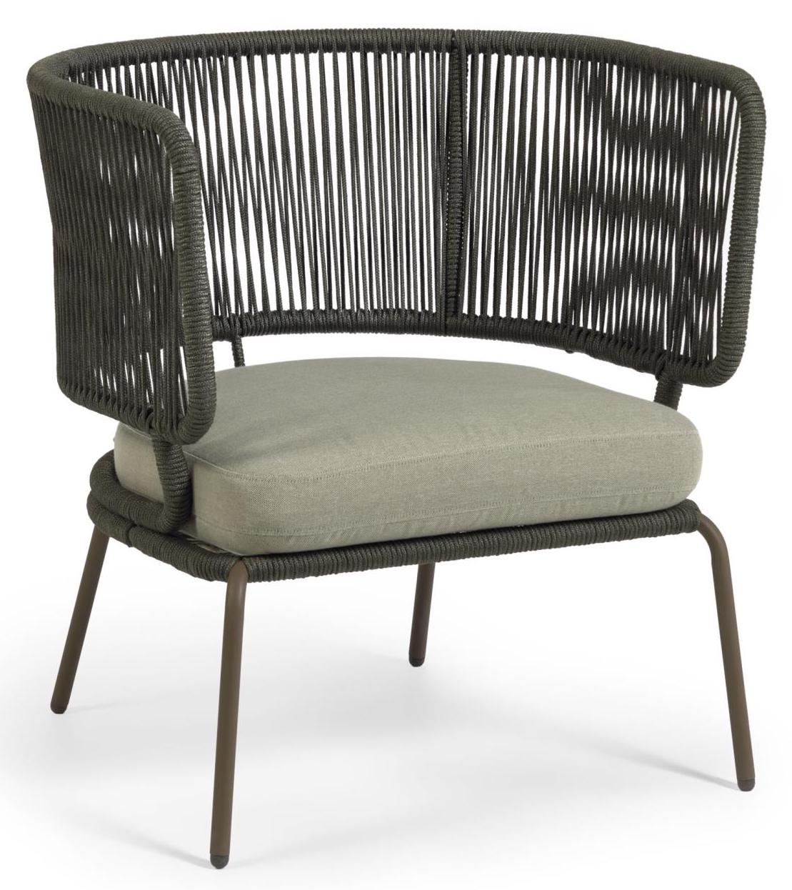 Fotel ogrodowy ze sznurkowanym oparciem siedzisko tapicerowane zielone – obraz-1