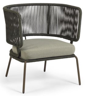 Fotel ogrodowy ze sznurkowanym oparciem siedzisko tapicerowane zielone – obraz-1