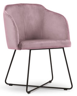 Krzesło z podłokietnikami welurowe fioletowe nogi czarne krzyżowe – obraz-1