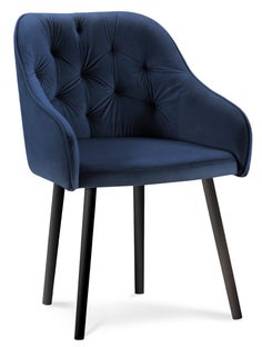 Krzesło z podłokietnikami welurowe granatowe nogi czarne – obraz-1