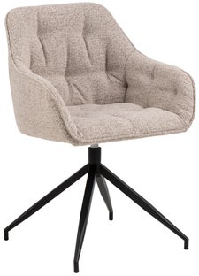 Krzesło z podłokietnikami obrotowe beżowe - nogi metalowe czarne 57x82 cm – obraz-1