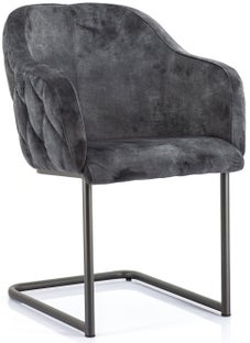 Krzesło welurowe z pikowanymi plecami szare na czarnych płozach – obraz-1