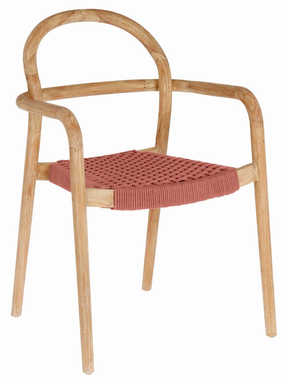 Krzesło ogrodowe z litego drewna eukaliptusowego i liny w kolorze terakota FSC 100% – obraz-1