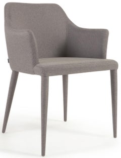 Krzesło z podłokietnikami tapicerowane szare – obraz-1