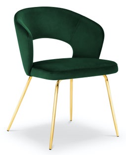 Krzesło do jadalni welurowe zielone nogi czarne złote – obraz-1