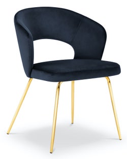 Krzesło do jadalni welurowe granatowe nogi czarne złote – obraz-1
