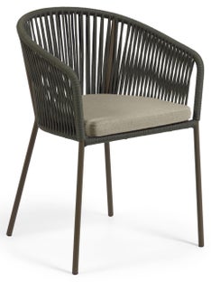 Krzesło ogrodowe linowe zielone siedzisko szare – obraz-1