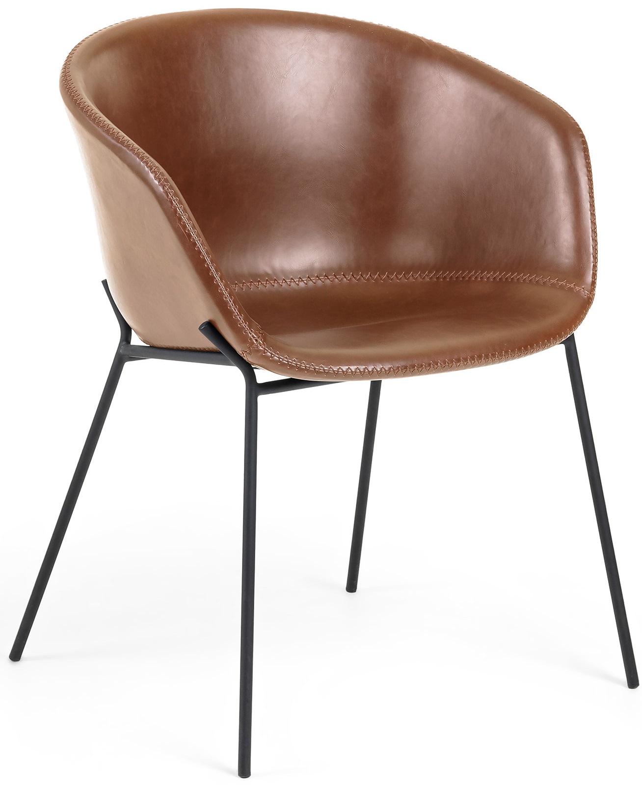 Krzesło z podłokietnikami tapicerowane brązowe nogi czarne – obraz-1