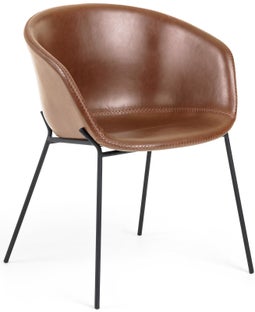 Krzesło z podłokietnikami tapicerowane brązowe nogi czarne – obraz-1