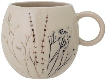 Kubek ceramiczny beżowy z motywem kwiatowym 250 ml – obraz-1