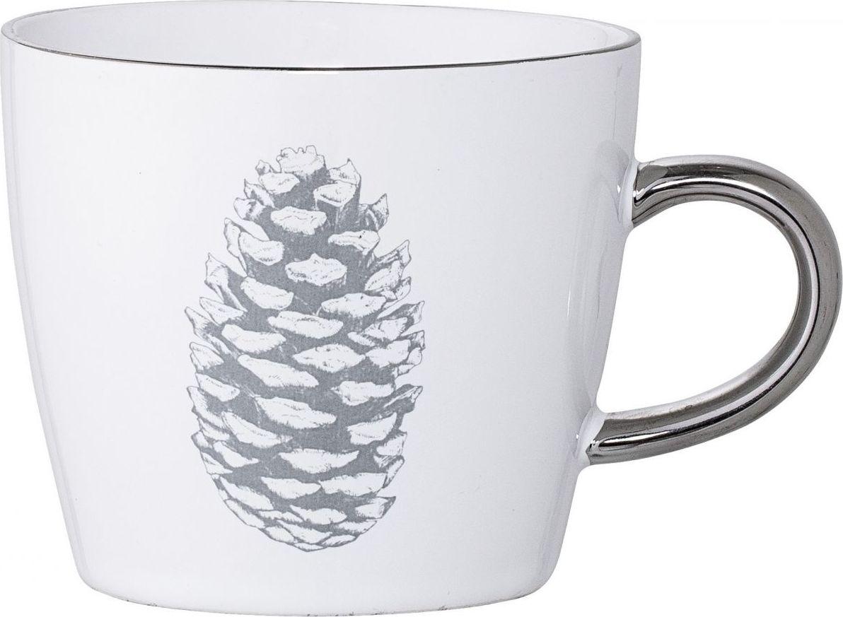 Kubek ceramiczny biało srebrny z szyszką 300 ml – obraz-1