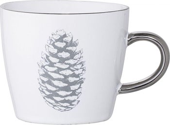 Kubek ceramiczny biało srebrny z szyszką 300 ml – obraz-1