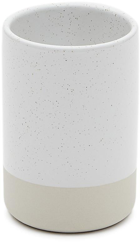 Kubek łazienkowy na szczoteczki biało-beżowy 11x7 cm – obraz-1