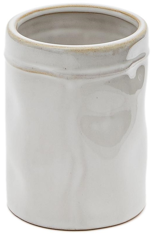 Kubek łazienkowy na szczoteczki ceramika gresowa beżowy Ø8x10 cm – obraz-1