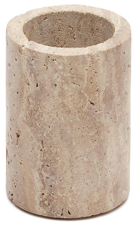 Kubek łazienkowy z beżowego trawertynu Ø7x11 cm – obraz-1