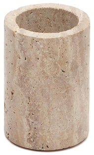 Kubek łazienkowy z beżowego trawertynu Ø7x11 cm – obraz-1