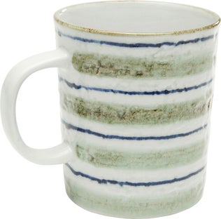 Kubek kamionkowy biało zielony w pasy 440 ml – obraz-1