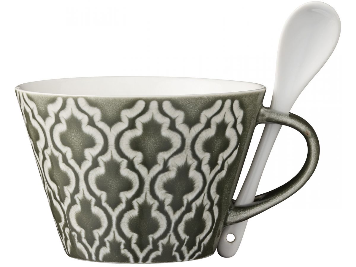 Kubek ceramiczny zielony z łyżeczką 400ml – obraz-1