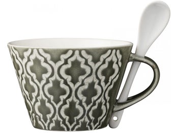 Kubek ceramiczny zielony z łyżeczką 400ml – obraz-1