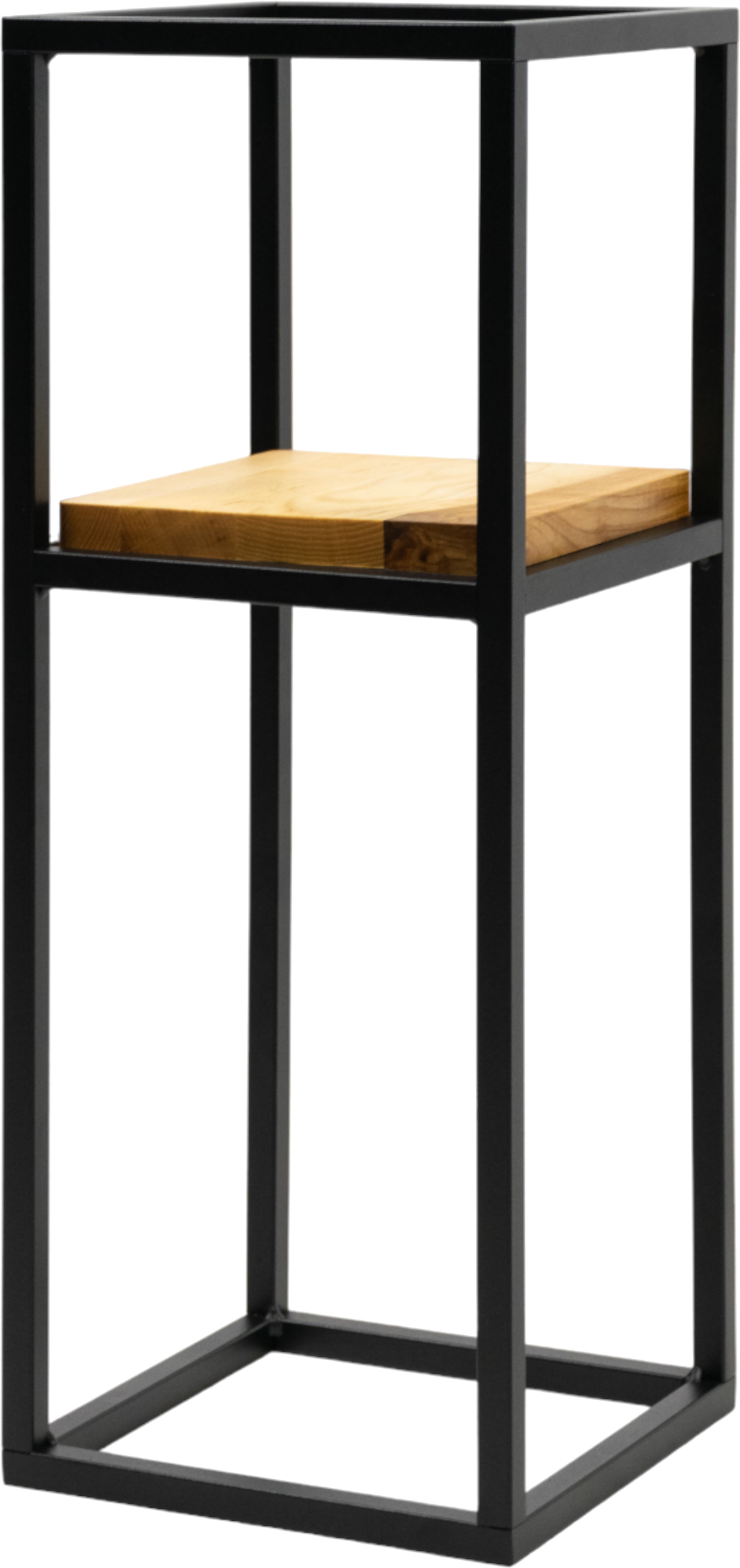 Kwietnik czarny metal i naturalne drewno dębowe 23x60 cm – obraz-1
