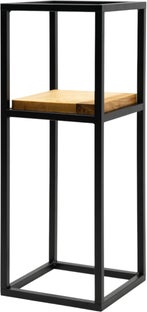 Kwietnik czarny metal i naturalne drewno dębowe 23x60 cm – obraz-1