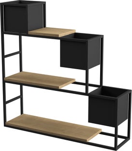 Kwietnik kaskadowy czarny metal i fornir naturalny 90x90 cm – obraz-1